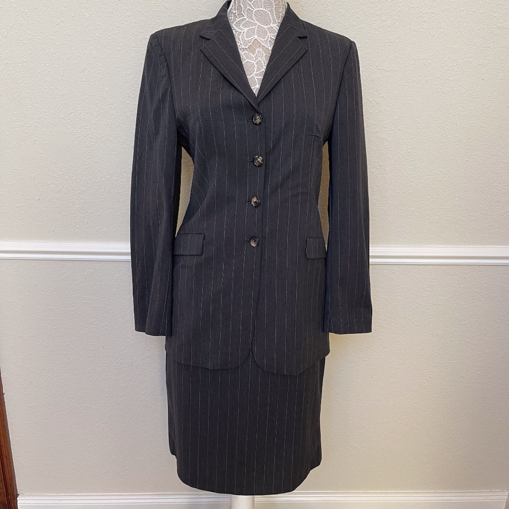 Piazza Sempione | Wool Pinstripe Skirt Suit Grey